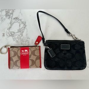 Coach mini black & Card Wallet Keychain Red Tan